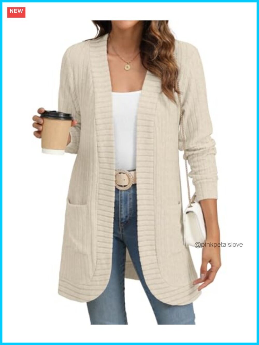 Open Front Cardigan Sweater Women Long Sleeve with Pockets Loose Fit